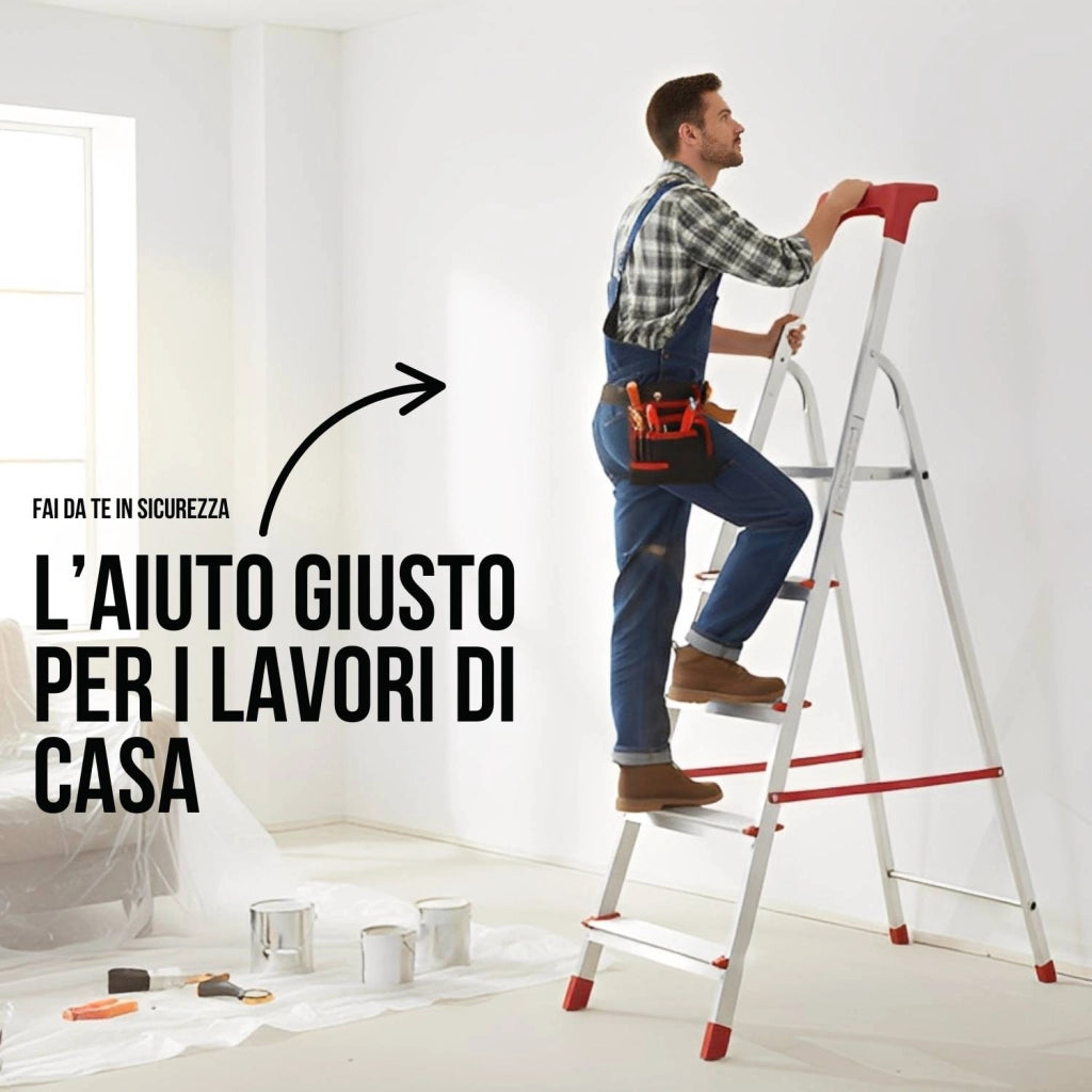 Scala Domestica in Alluminio Martina Leggera Portatile Scaletto Vaschetta Portaoggetti Pieghevole Robusta Salv 8 gradini