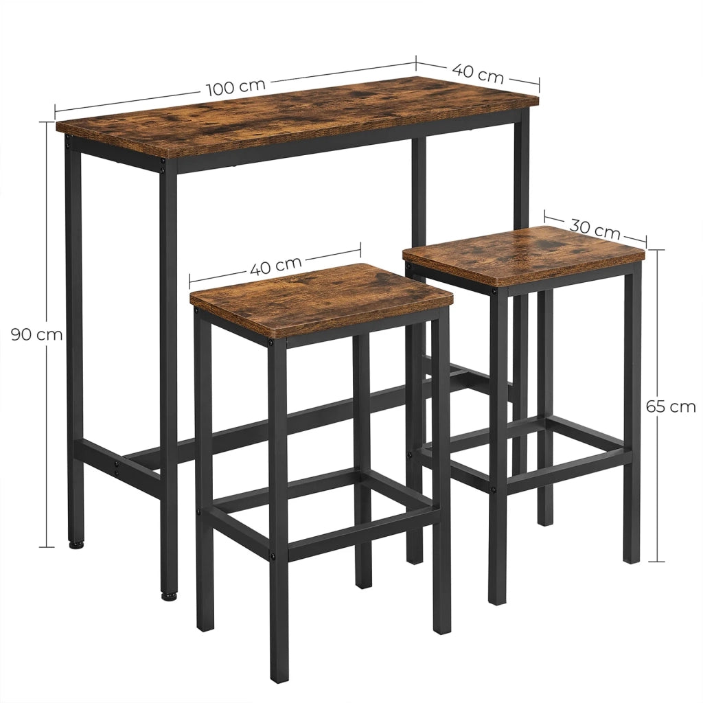 Set tavolo da pranzo tavolo da bar e sgabelli da bar tavolo alto e sgabello 100 x 40 x 90 cm struttura in acciaio stile industriale marrone 12_0005430