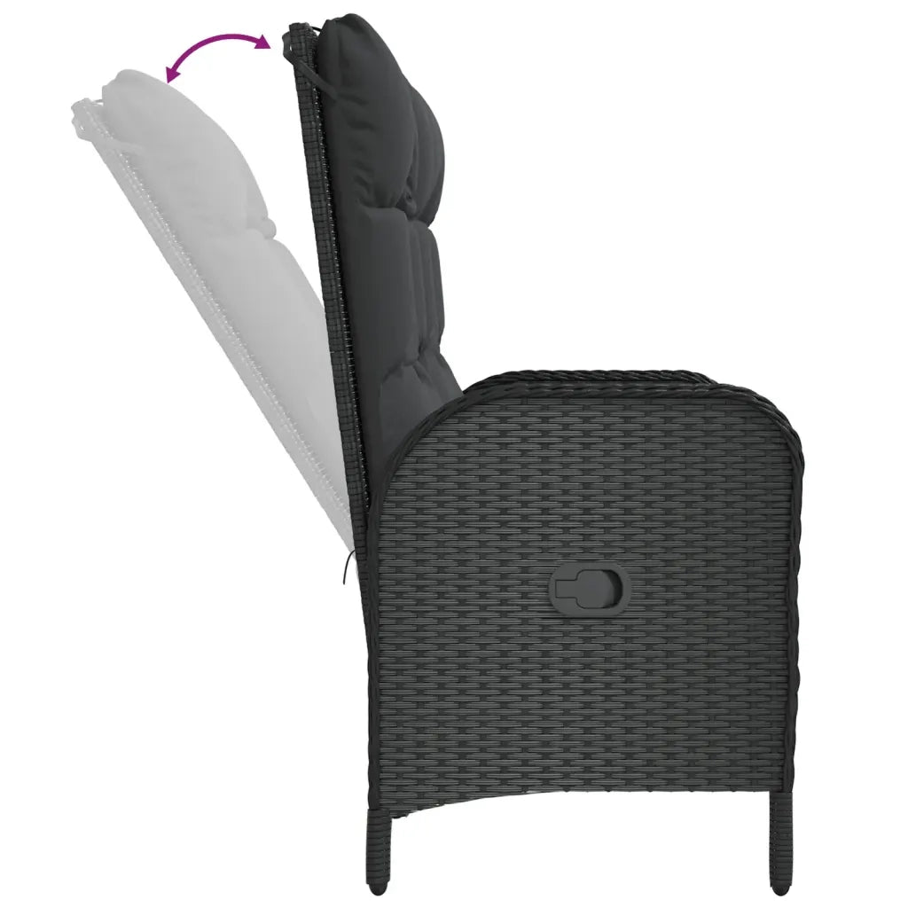 Panchina Reclinabile da Giardino | Panca da Giardino con Cuscini 107cm Polyrattan Nera