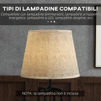 Lampada da Terra a 2 Ripiani in Metallo e MDF con Paralume in Tessuto, Ø42x166 cm, Nero e Marrone