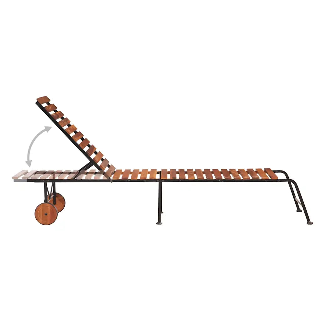 Lettino Prendisole con Gambe in Acciaio Legno Massello Acacia 44394