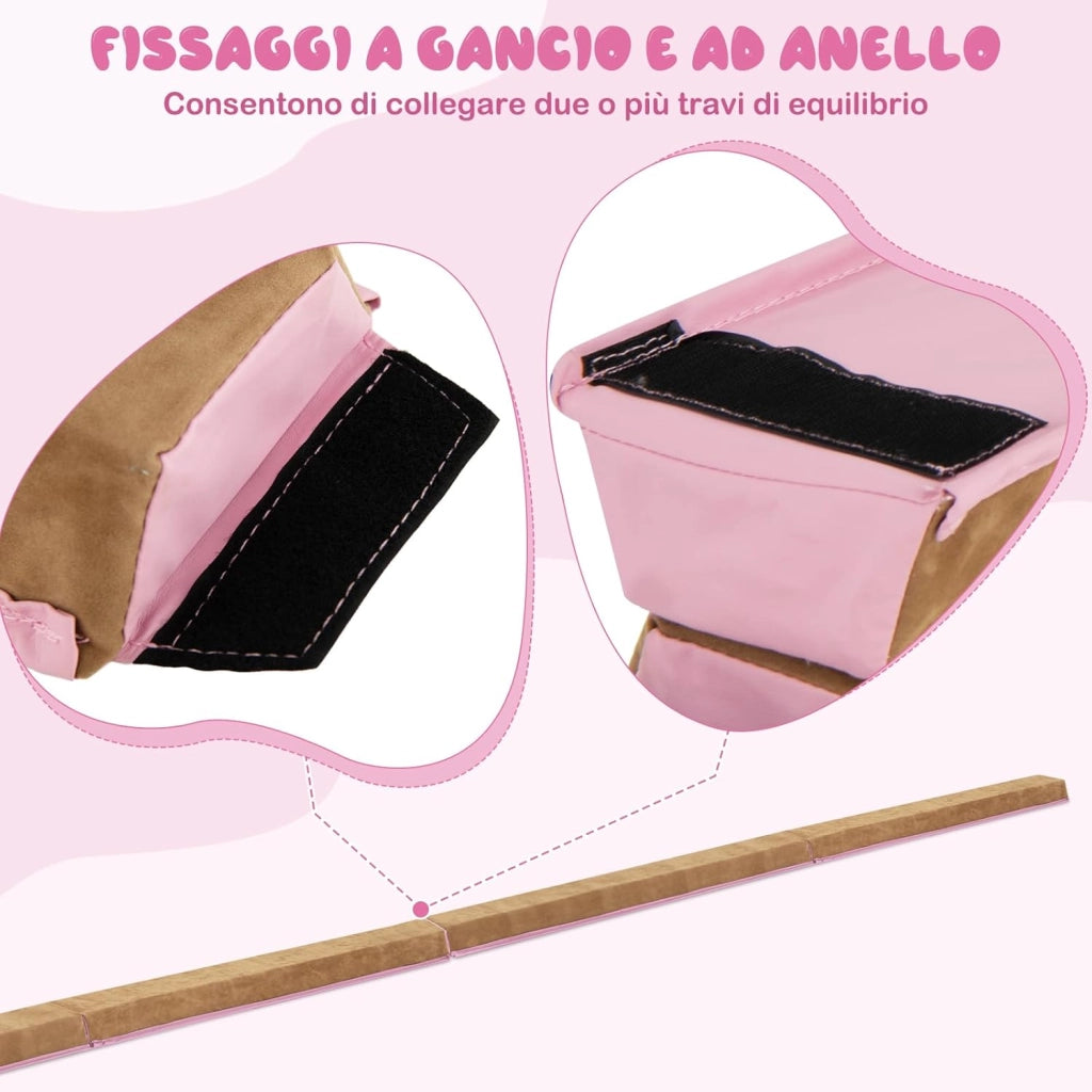 Trave da Ginnastica per Bambini Pieghevole 240 cm, Trave di Equilibrio Portatile conSuperficie in Pelle Scamosciata e Schiuma Morbida, Attrezzatura per Ginnastica a Casa