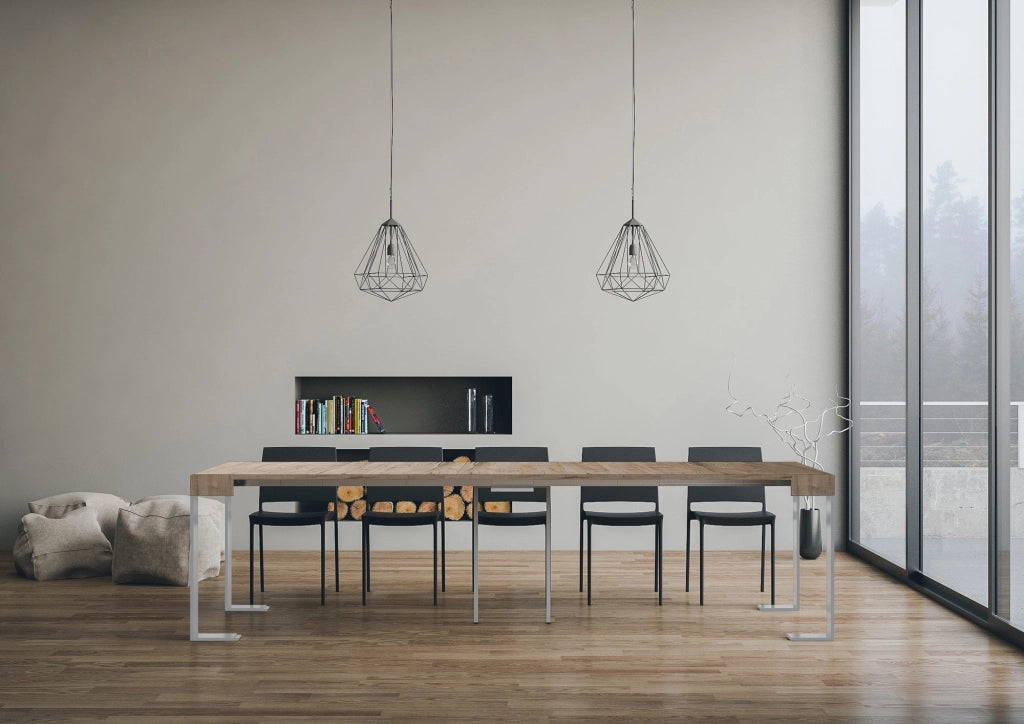 Consolle Allungabile 90-300x40x77 cm Tecno Quercia Natura telaio Bianco