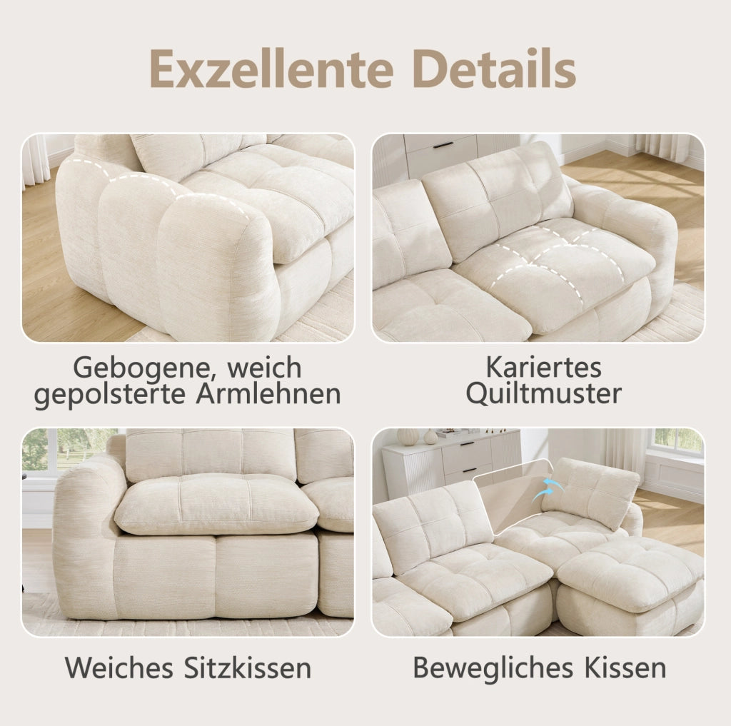 Divano modulare senza struttura 194x160x68 cm in tessuto chenille beige