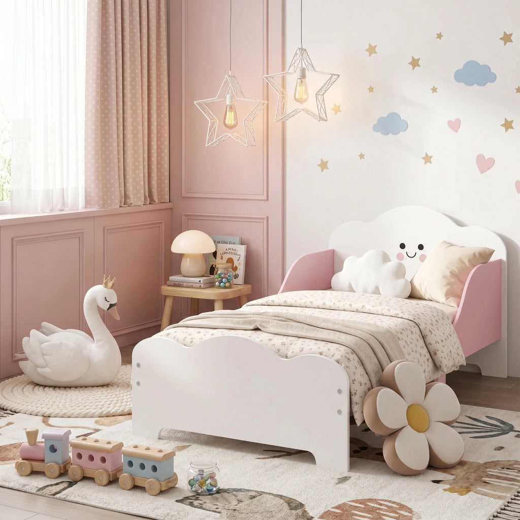 Letto Montessori per Bambini 3-6 Anni 143x77x60 cm con Bordi Rialzati in Legno Rosa