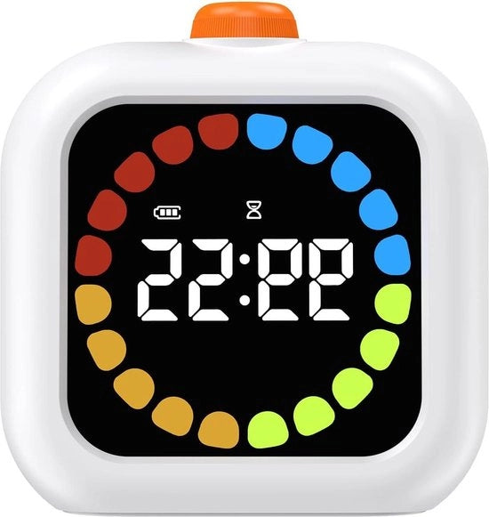 Timer Visivo 99 Minuti Digitale Ricaricabile - Schermo LCD Colorato - Timer di Rotazione Decrescente - Strumento di Gestione del Tempo per Scuola di Cucina - Timer per Doccia Bianca
