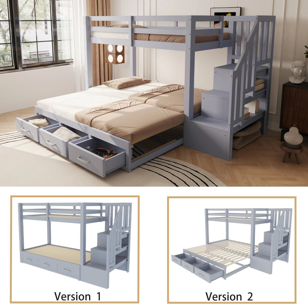 Letto a castello con funzione estraibile legno grigio 90x200 cm