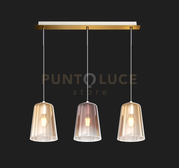 SOSPENSIONE OTTONE SAT. RETTANGOLARE 3 LUCI (2 AM + 1 RA) 1164OS-S3 R-AR