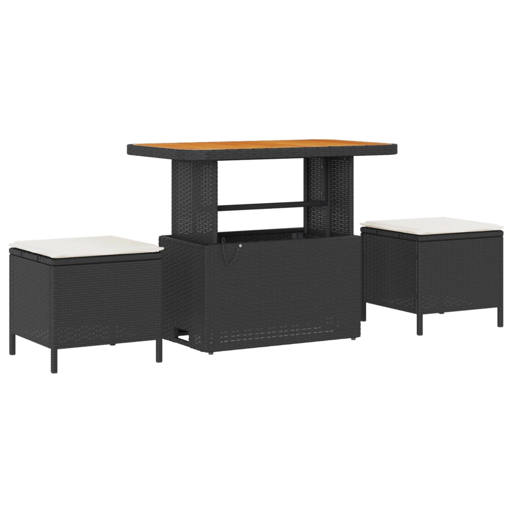 Set divano da giardino da 10 pezzi con cuscini in polyrattan nero acacia