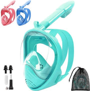 Maschera da snorkeling per bambini XS con visuale 180°, sistema di respirazione asciutta, anti-condens e anti-leak con accessori (verde)