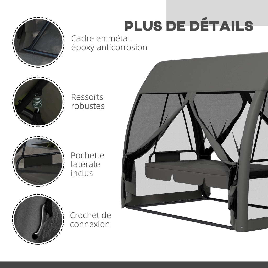 Dondolo da giardino 3 posti con cuscini e tendalino ¨C zephmum ¨C grigio 240x140x197 cm