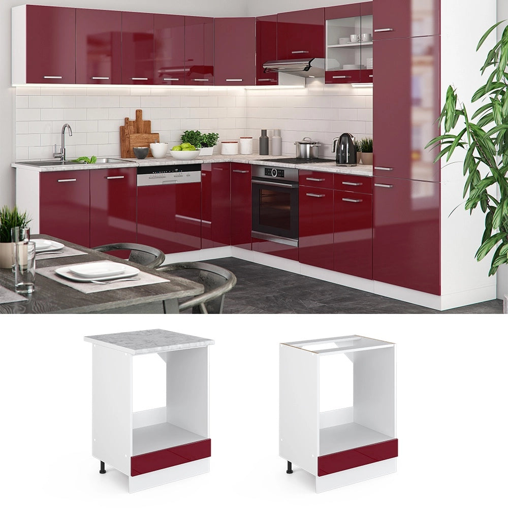 Mobile per forno da incasso R-Line Rosso lucido/Bianco 60 cm, PL Marmo Vicco