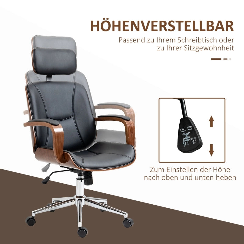 Sedia da ufficio ergonomica con schienale alto e poggiatesta removibile in similpelle nera 66 × 65 × 115-125 cm