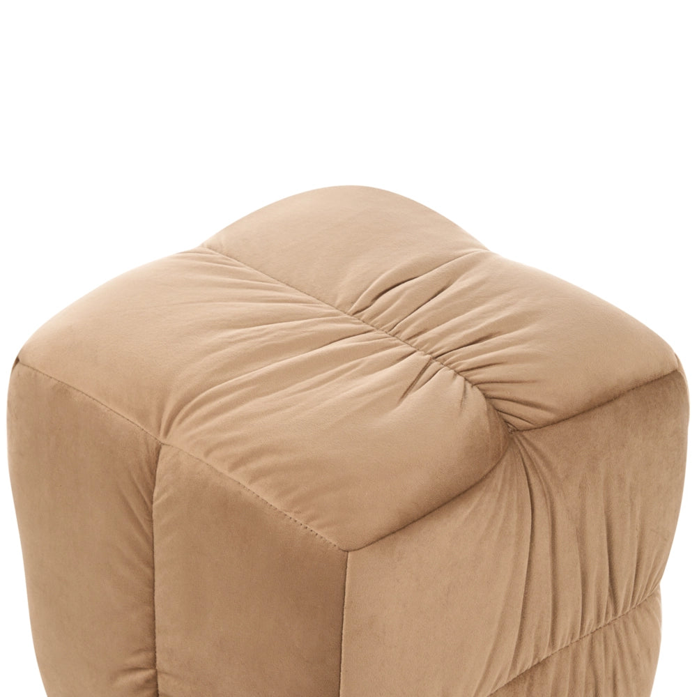 Pouf quadrato in velluto tortora 38 x 38 cm, poggiapiedi decorativo con rivestimento setoso, in stile boho, per soggiorno e camera da letto