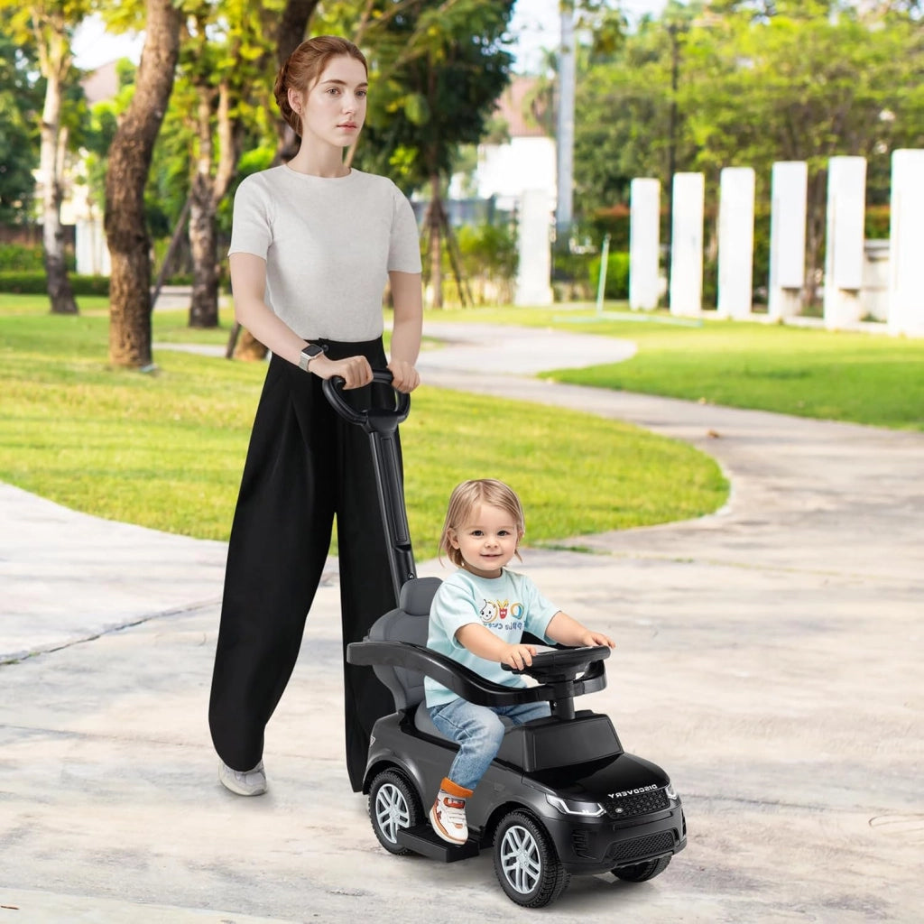 Macchina Cavalcabile per Bambini 1-3 Anni, Cavalcabile Bambino 3 in 1, Pignée Amovibile, Guida Realistica con Volante, Clacson, Musica, Carico 25 kg, Ruote Antiscivolo, Regali Bambini (Nero)