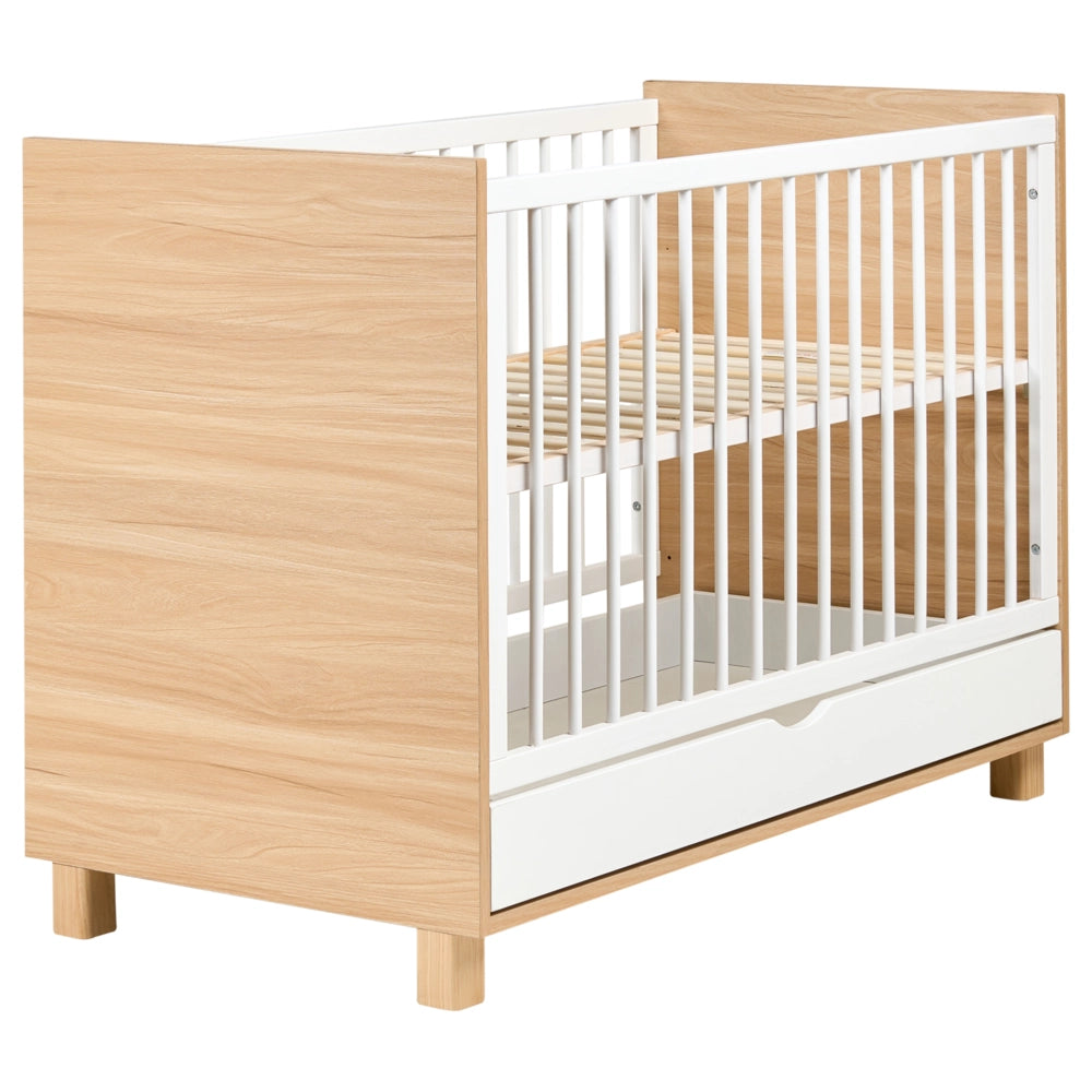Lettino culla per neonati in MDF bianco marrone chiaro 60 x 120 cm con barre regolabili in altezza Dimensioni standard Accessori per la cameretta Design minimalista