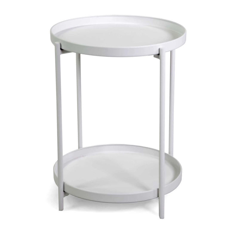Tavolino metallo bianco tondo 2 piani cm ø40h50