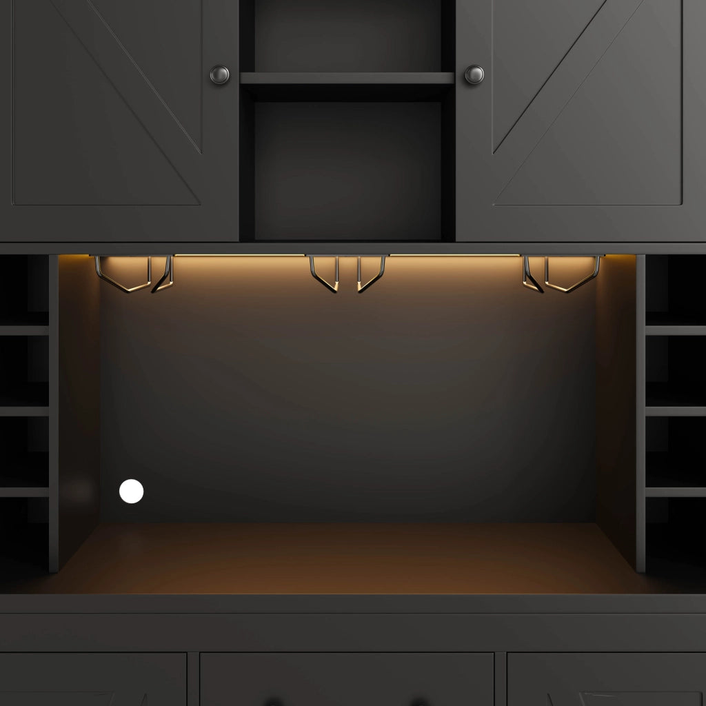 Credenza buffet 105x40x180 cm con LED a colori controllabile da app; ripiani regolabili; MDF nero