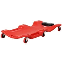 DURHAND Carrello da Meccanico con Poggiatesta Imbottito e 2 Vassoi Laterali in Plastica Rossa, 100x48x12 cm