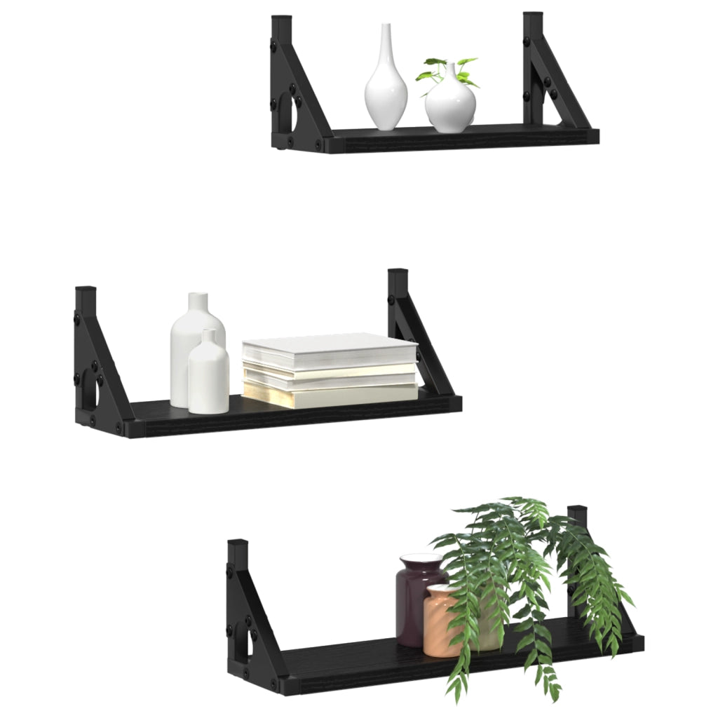 Set di mensole a parete in rovere nero in legno ingegnerizzato