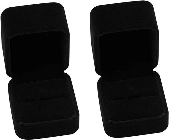 Set di Scatole per Anelli in Velluto di Alta Qualità - 2 pezzi - Nero - Regalo per Anelli - Dono di Natale e di Matrimonio.