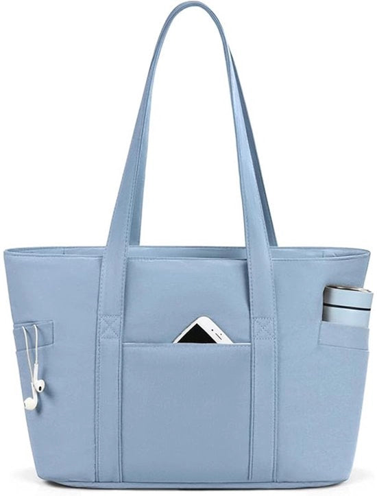 Borsa da viaggio/laptop con chiusura a zip e maniglia superiore, grande shopper per viaggi e lavoro - blu