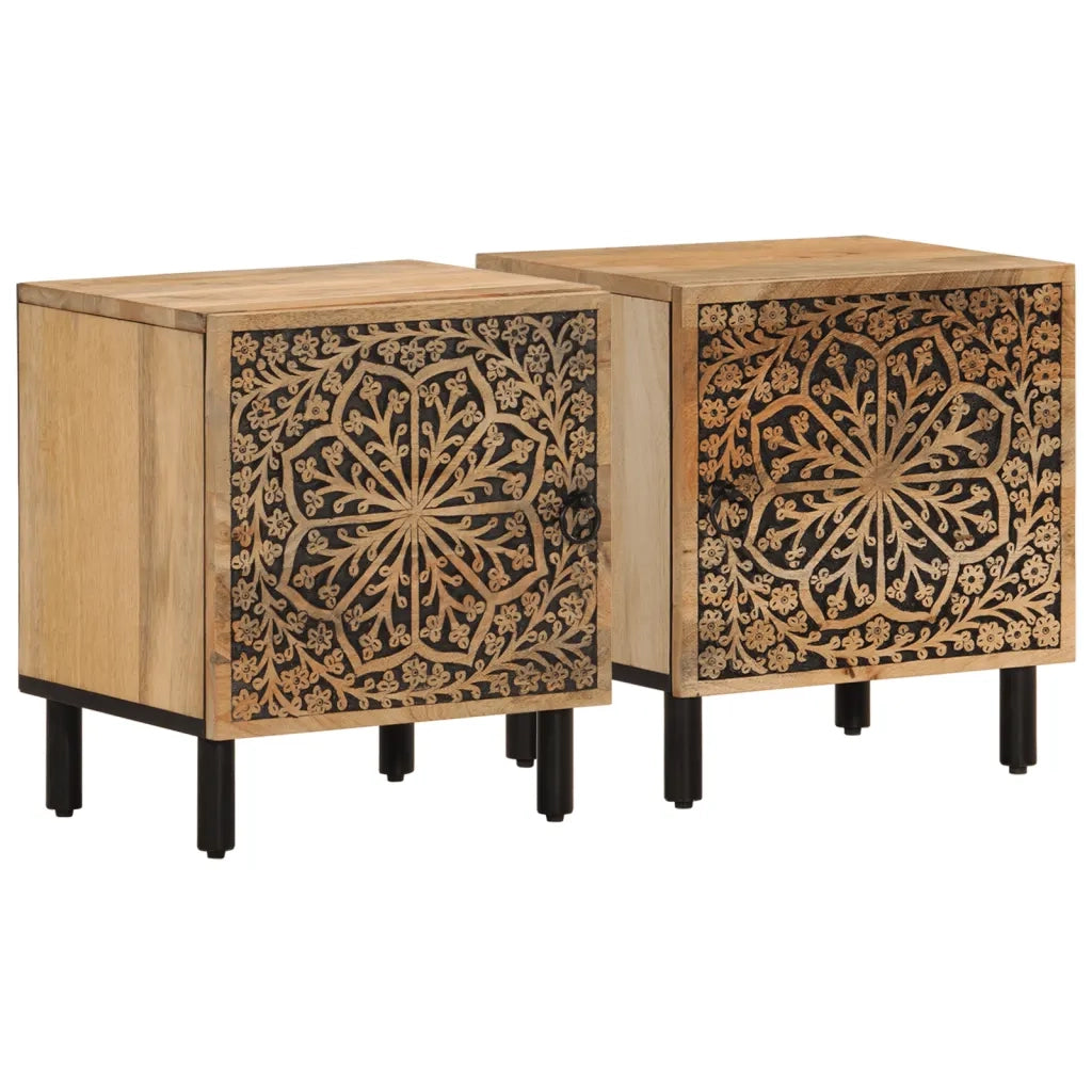 Comodini 2pz-Set di 2 Tavolino da notte 40x33x46 cm in Legno Massello di Mango 877397