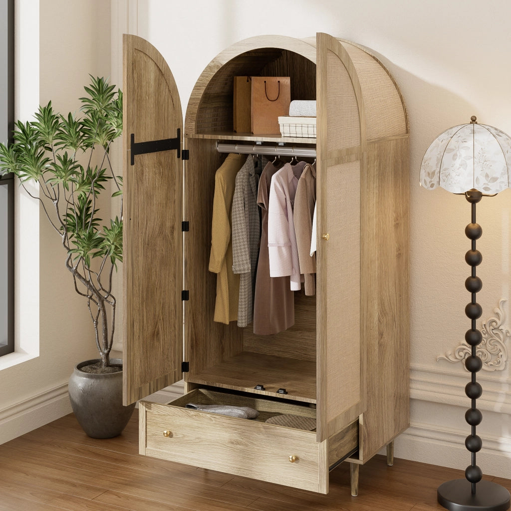 Armadio con barra appendiabiti e cassetti - per camera da letto - in MDF - 79×50×175 cm - rovere