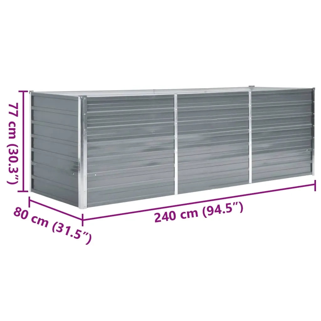 Letto Rialzato da Giardino Acciaio Zincato 240x80x77 cm Grigio 44840