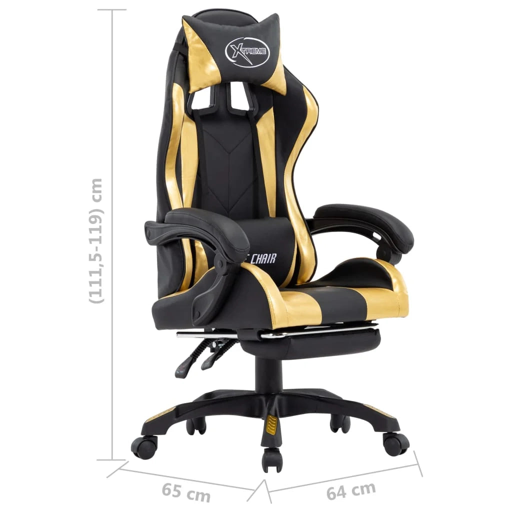 Sedia girevole da ufficio/studio per computer videogiochi con poggiapiedi. Oro e similpelle oro. 02_0024218