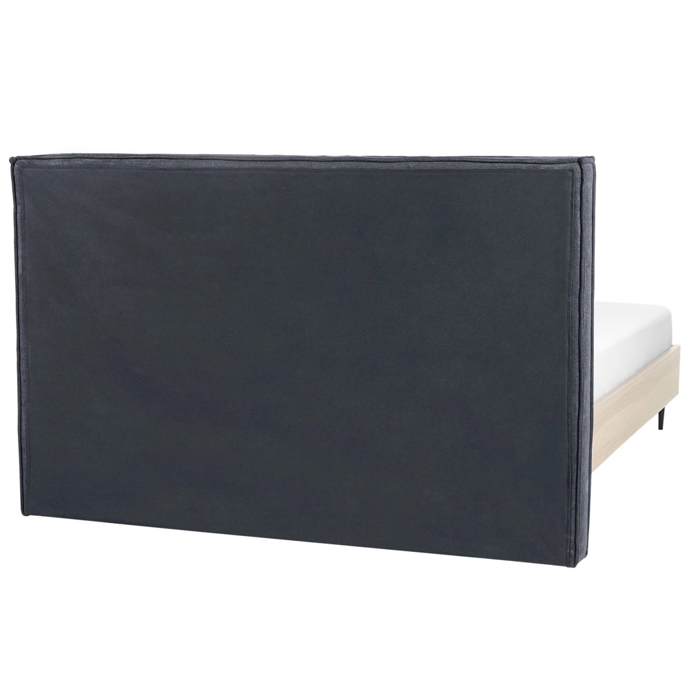 Telaio del letto grigio scuro in tessuto UE matrimoniale Dimensioni 160 x 200 cm Testiera imbottita Telaio in MDF Gambe in metallo Base a doghe in legno Camera da letto in stile moderno