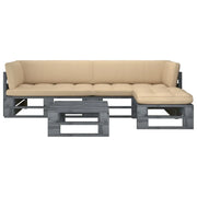 Set Divani in Pallet con Cuscini 4 pz in Pino Impregnato Grigiocod mxl 96601