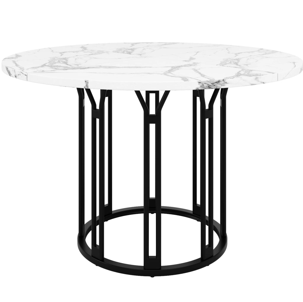 Tavolo rotondo da pranzo 100 cm in MDF effetto marmo nero con gambe in metallo
