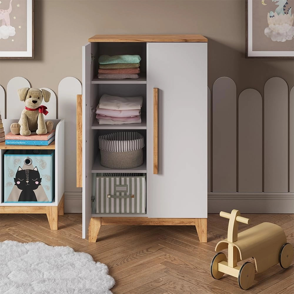 Armadio per bambini Malia, Bianco/Artisan, 70 x 120 cm, per la conservazione di abbigliamento per bambini e combinabile