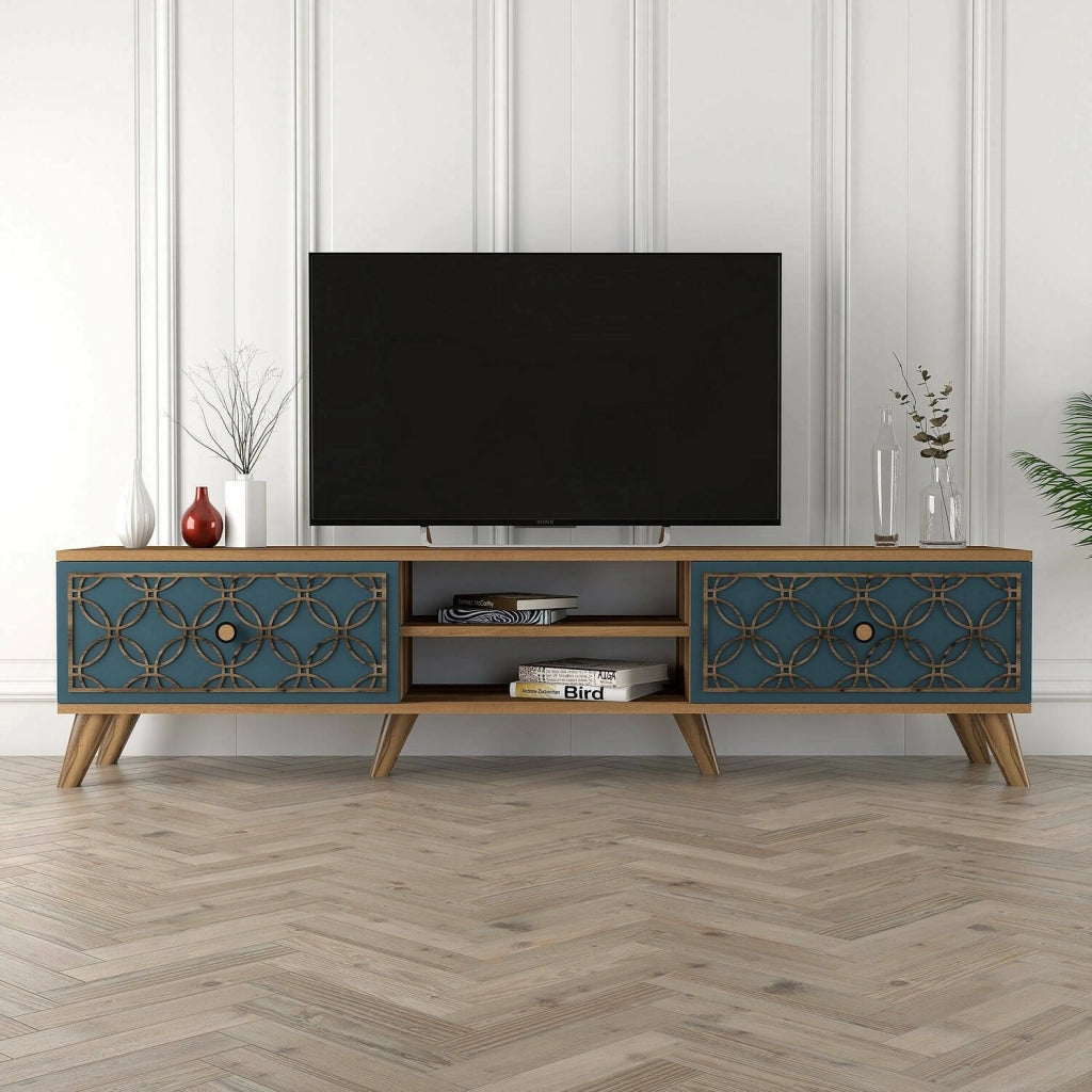 Albonese, Mobile Porta tv 2 Ripiani, 180x35x44h cm Marrone Noce