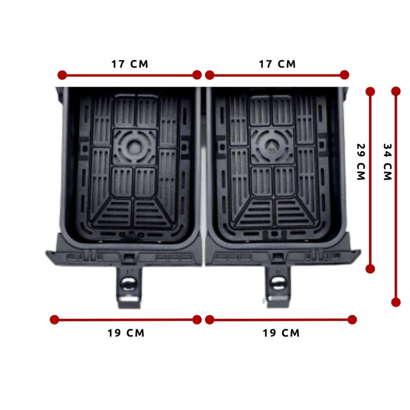 Friggitrice ad aria 1700W con doppio cestello, 8L - 3 funzioni di cottura, pannello digitale LED - Nero