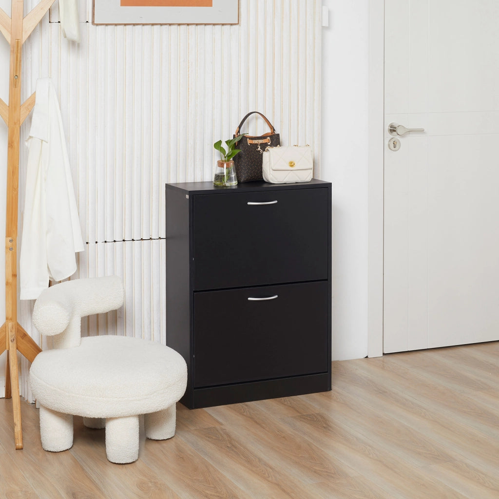 Scarpiera con 2 Cassetti e Ripiani Ajustabili ¨C Zephmum ¨C 60x24x80 cm Nero