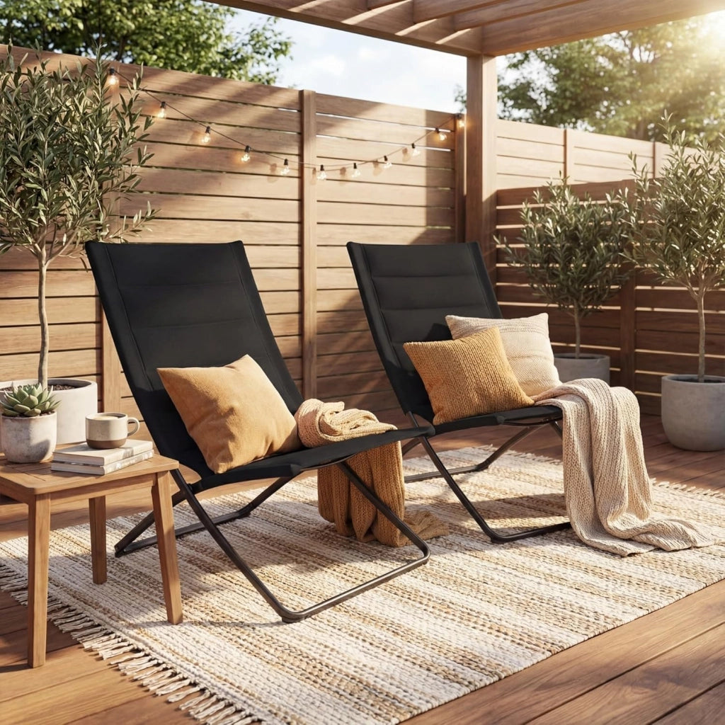 Set di 2 sedie pieghevoli, portatili, da campeggio con telaio in metallo, pieghevoli, con piedini antiscivolo, portata 180 kg, sedia a sdraio per pesca, picnic, piscina, giardino, balcone
