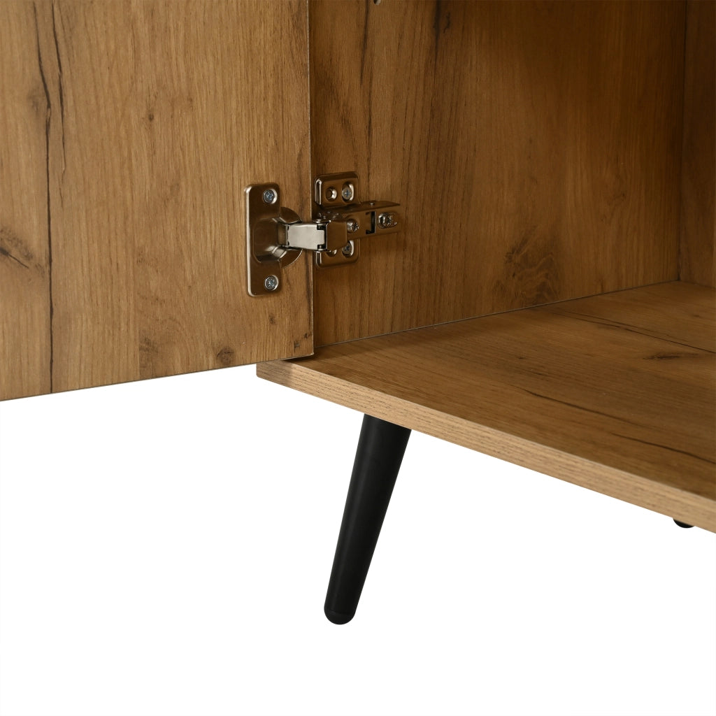Sideboard moderno 140¡Á35¡Á67 cm con 2 cassetti, 3 ante e 7 vani portaoggetti, MDF, Nero/effetto legno