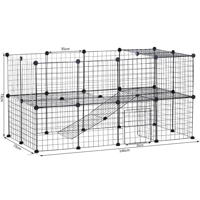 RECINTO GABBIA ANIMALI DOMESTICI IN METALLO NERO 36 PANNELLI 35 X 35 CM