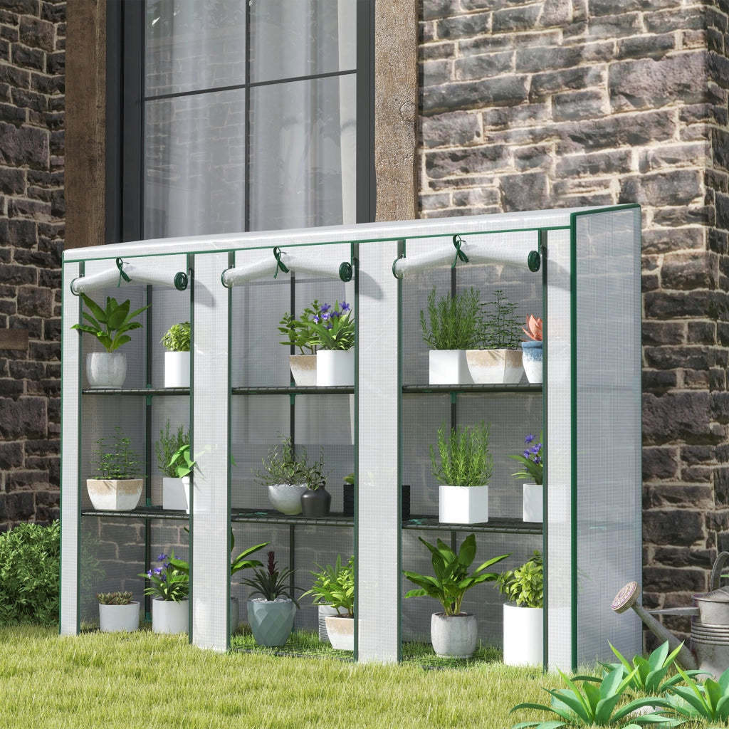 Serra da giardino 3 porte con ripiani ¨C zephmum ¨C 215x46x151 cm bianco
