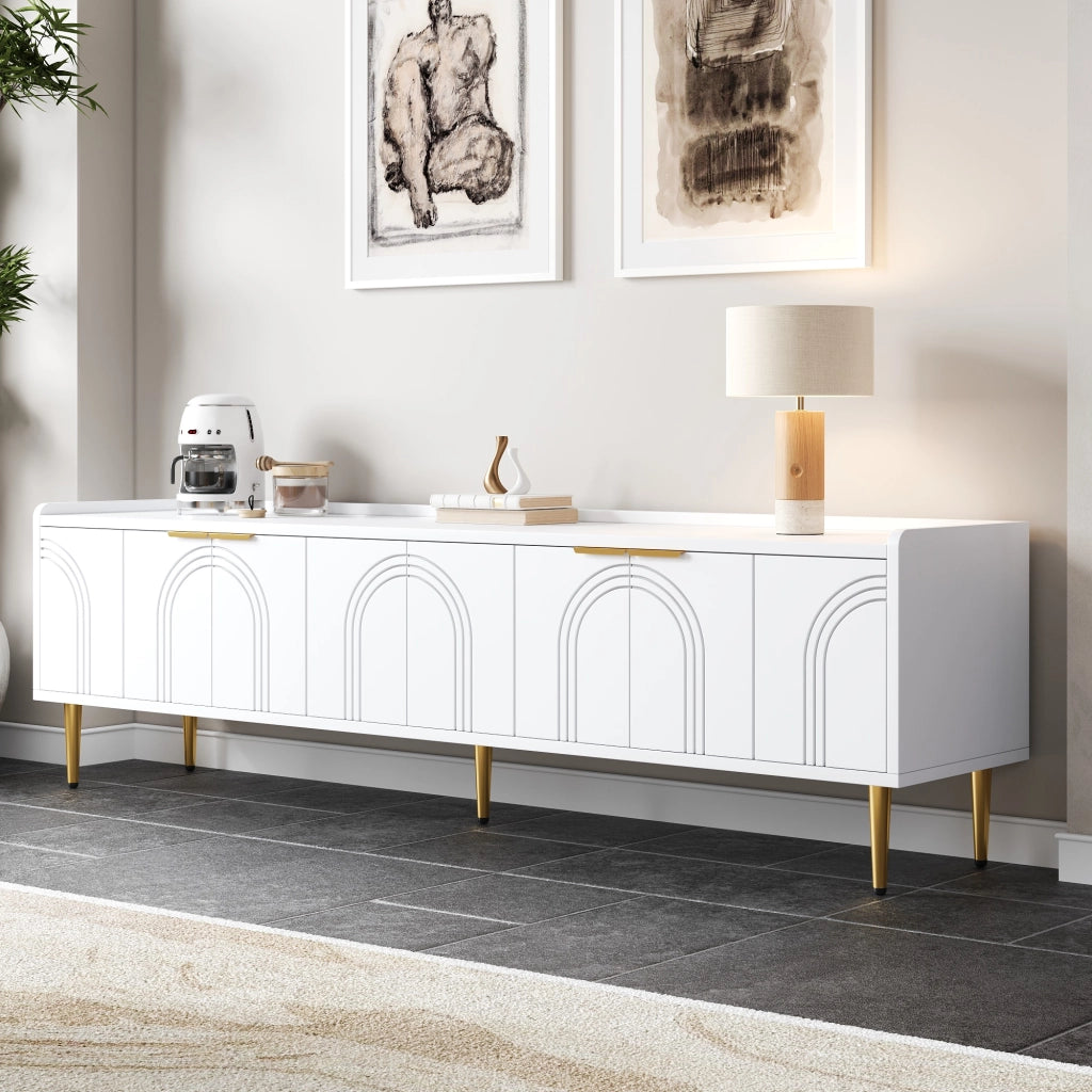 MOBILE TV 170x35x47,5 cm Bianco MDF con dettagli dorati
