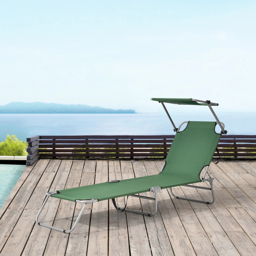 Set di 2 Lettini Prendisole Argozelo Pieghevoli con Tettuccio Parasole Regolabile - Verde Scuro casa.pro