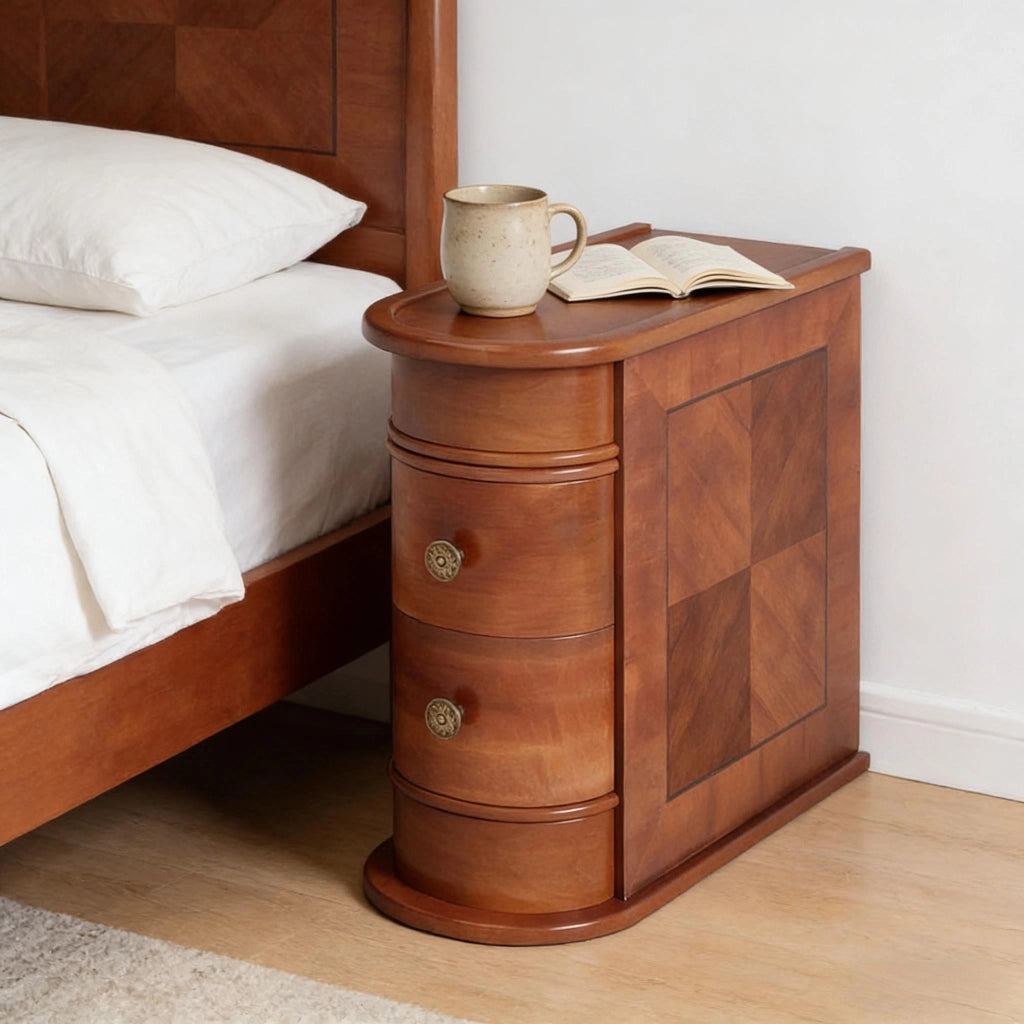 Comodino in legno con 2 cassetti, per camera da letto e soggiorno, senza montaggio, noce, 68 × 35 × 66 cm