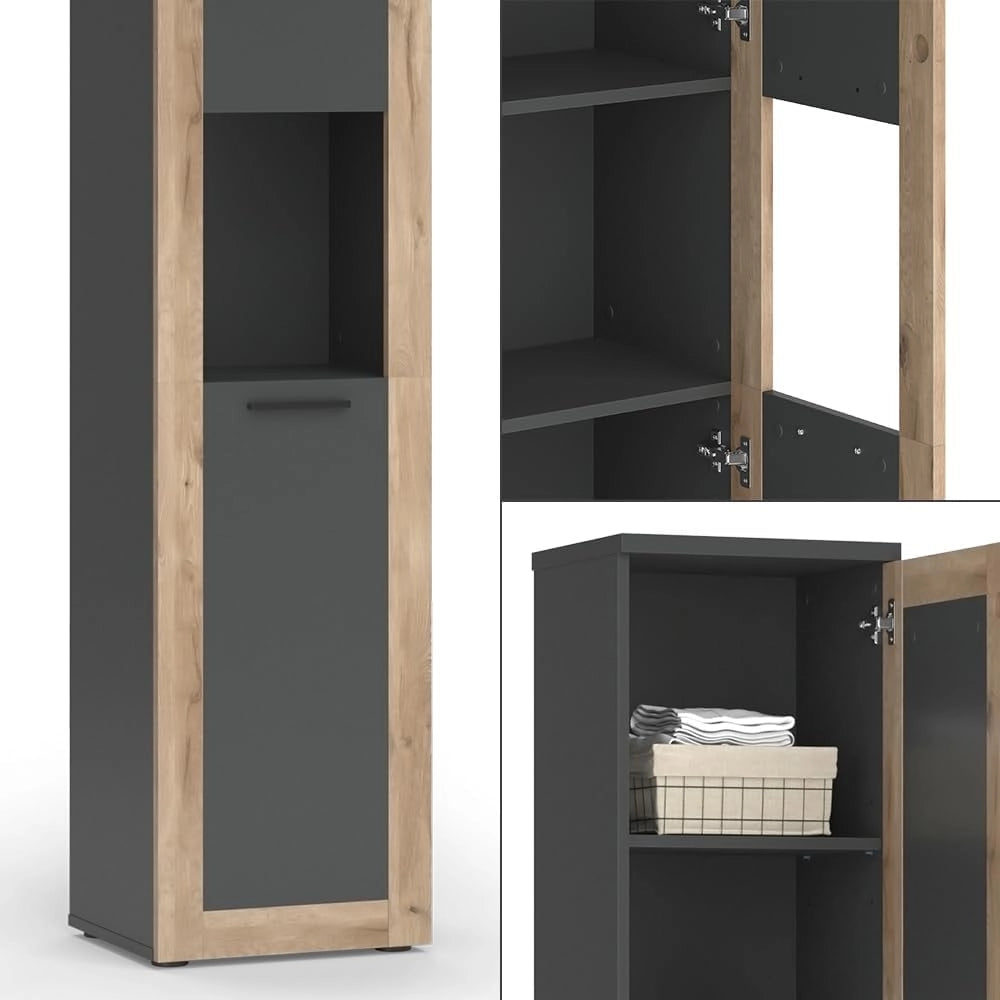 Mobiletto da bagno Niko, Antracite, 40 x 194.3 cm, adatto per la conservazione di articoli da bagno e asciugamani