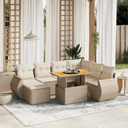 Set Divano da Giardino 8 pz con Cuscini Beige in Polyrattan