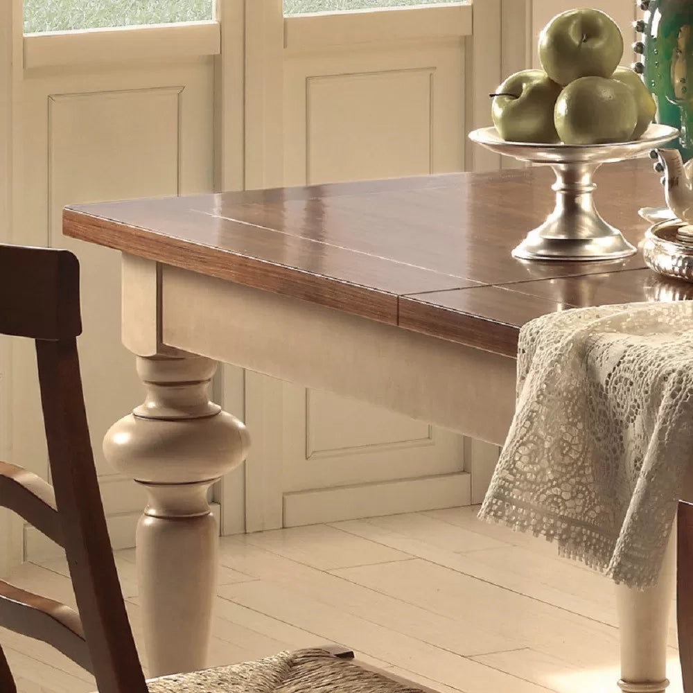 Tavolo shabby allungabile gamba tornita in legno avorio/noce l.140 p.90 h.80 - Mobili 2G