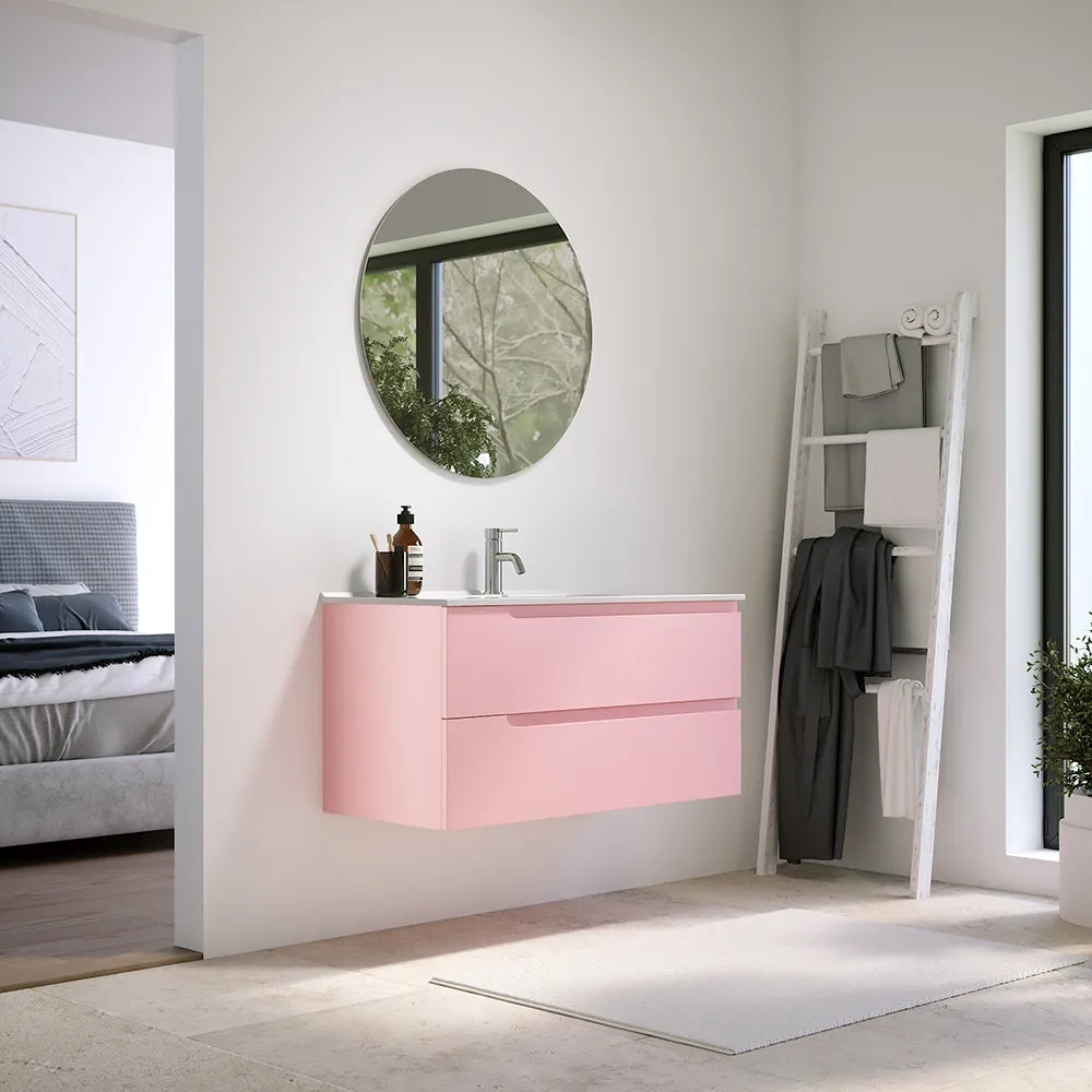 Mobile bagno sospeso 60 cm due cassetti rosa cipria opaco con lavabo | Ardenne