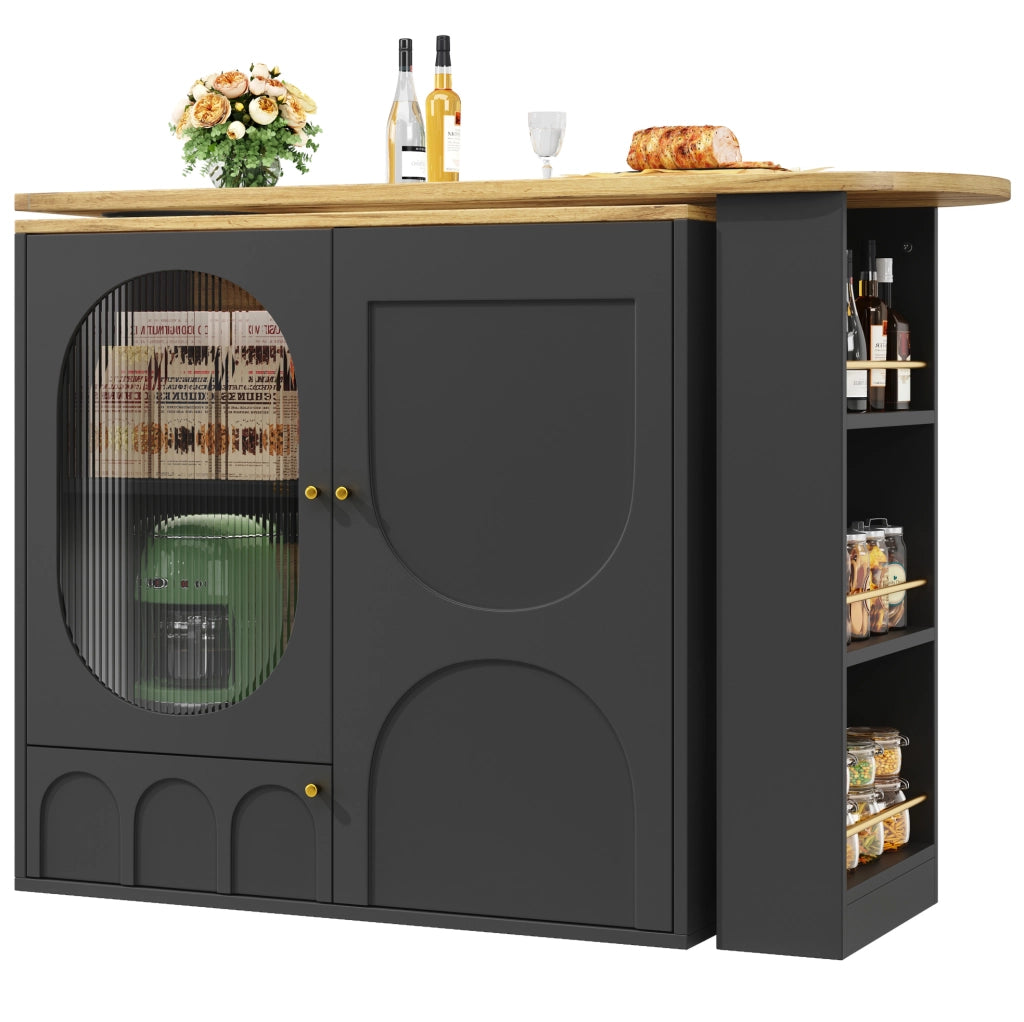 Isola cucina con piano girevole 360°, 3 ante, nero