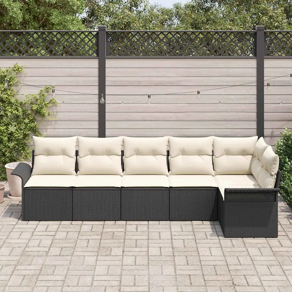 Set Divano da Giardino con cuscino 6 pcs Nero Poly Rattan 3354046
